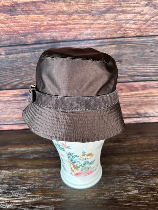 Coach Brown silk bucket hat with suede buckle! main image 5